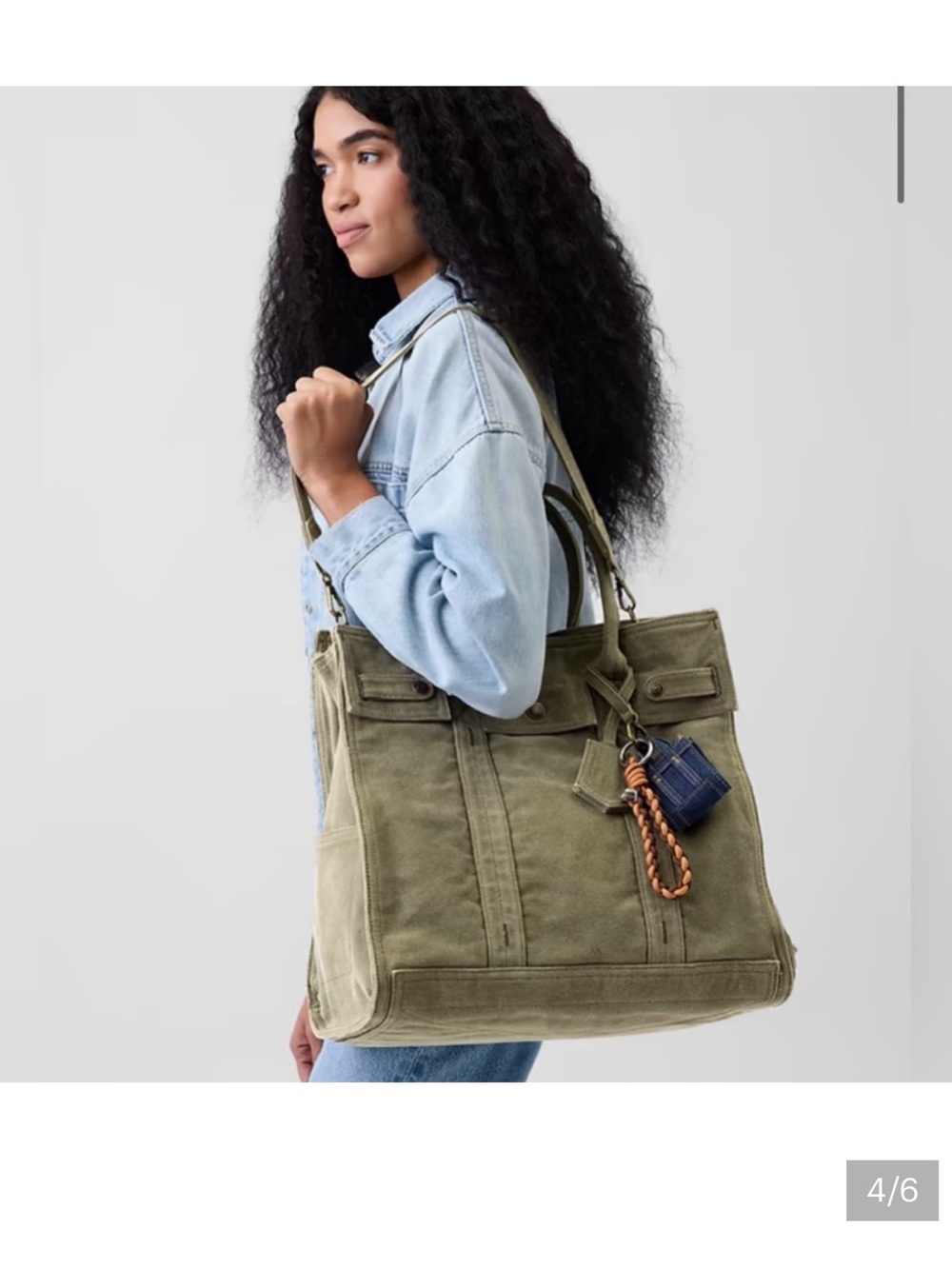 Gap Canvas Utility Tote Bag Olive Green Cargo Multi Pocket Crossbody NWT